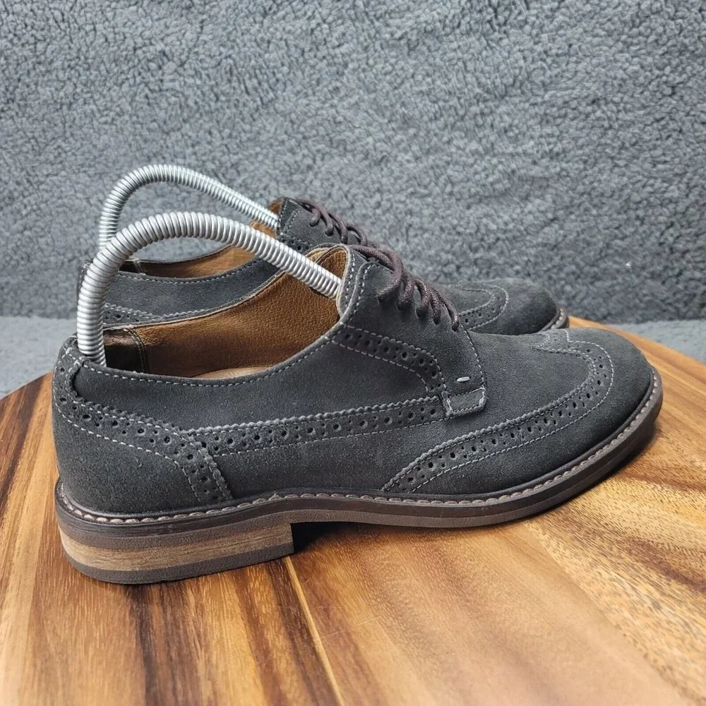 Vionic 555 Bruno Shoes Gray Suede Mens Size 8 Wingtip Oxfords Dress Stitched‎